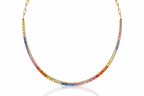 Paperclip Tennis Necklace in Natural Rainbow Sapphire Gradients - 14K Gold