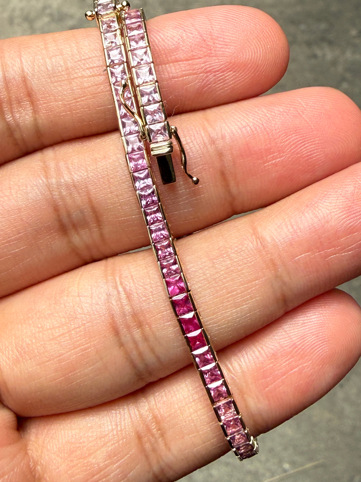 Pink Sapphire Ombre - Princess Cut Bracelet - 14K Gold