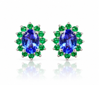 Natural Tanzanite and Emerald Earrings - 14K