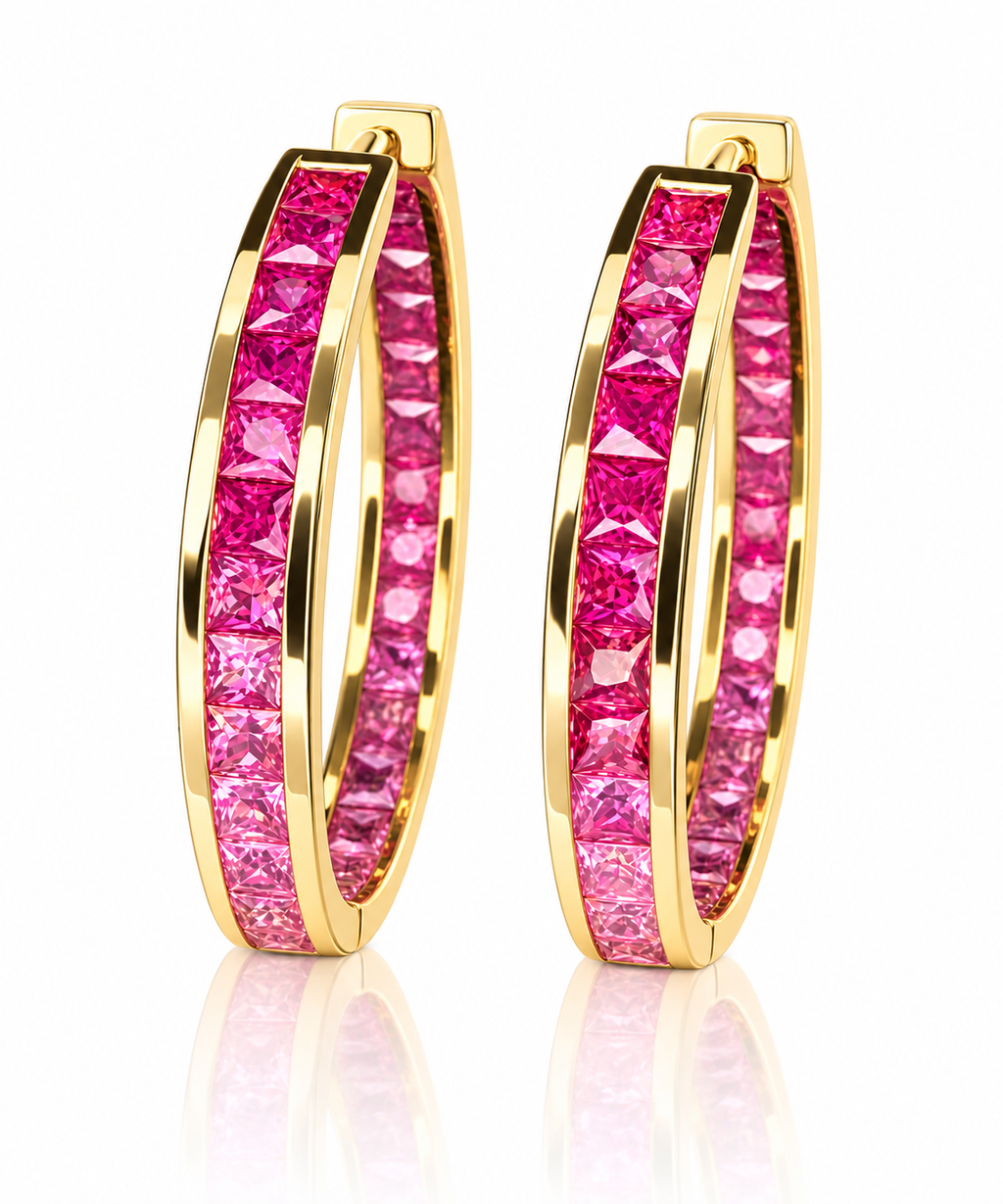 Pink Sapphire Hoops - 10K/14K