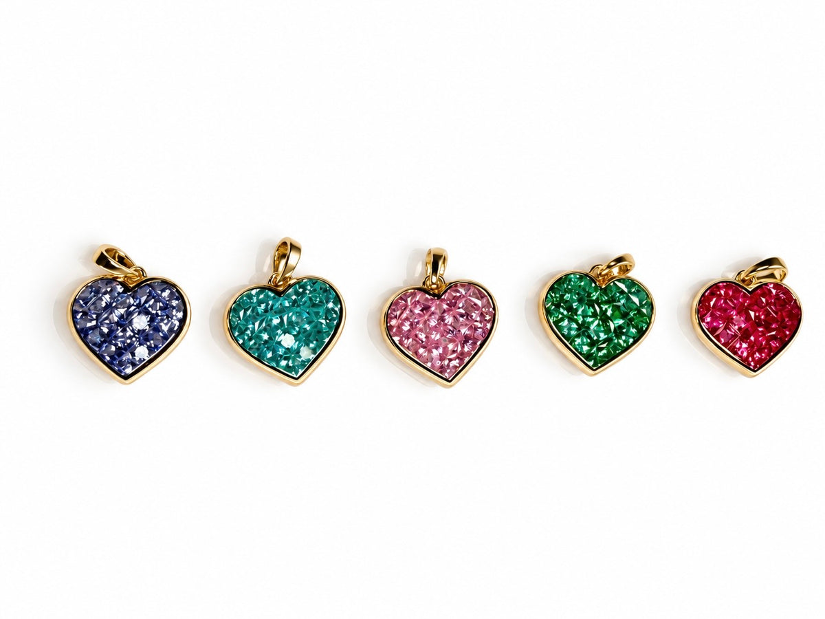 Invisible Set Heart Charm — Ruby and More - 14K Gold