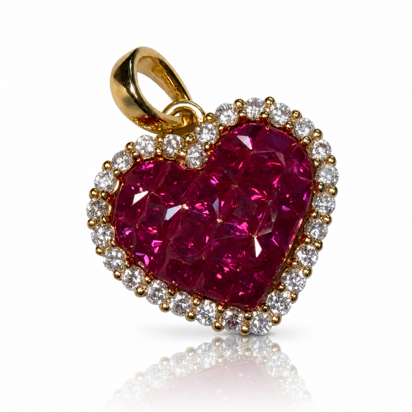 Ruby - Invisible Set Heart 14k Gold