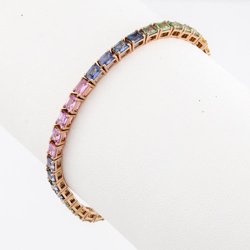 4mm Rainbow Sapphire Emerald Cut Bracelet - 14K Gold
