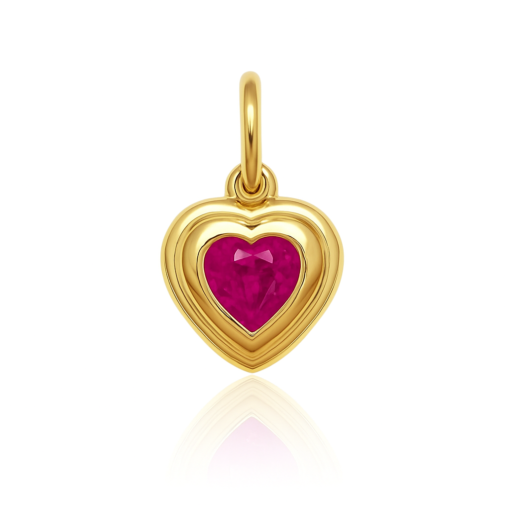 Natural Ruby Heart Charms - 14K Gold