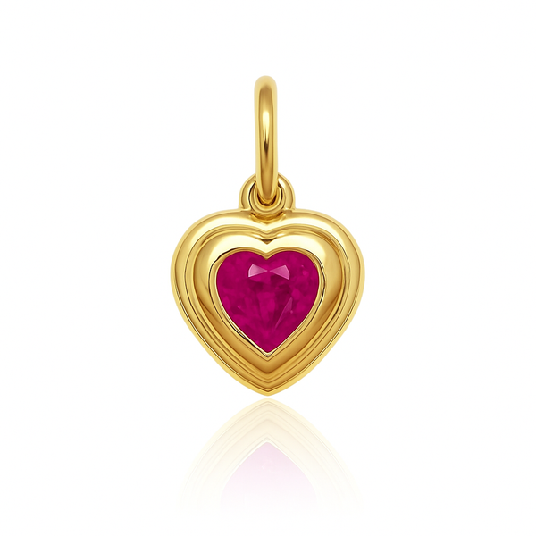 Natural Ruby Heart Charms - 14K Gold