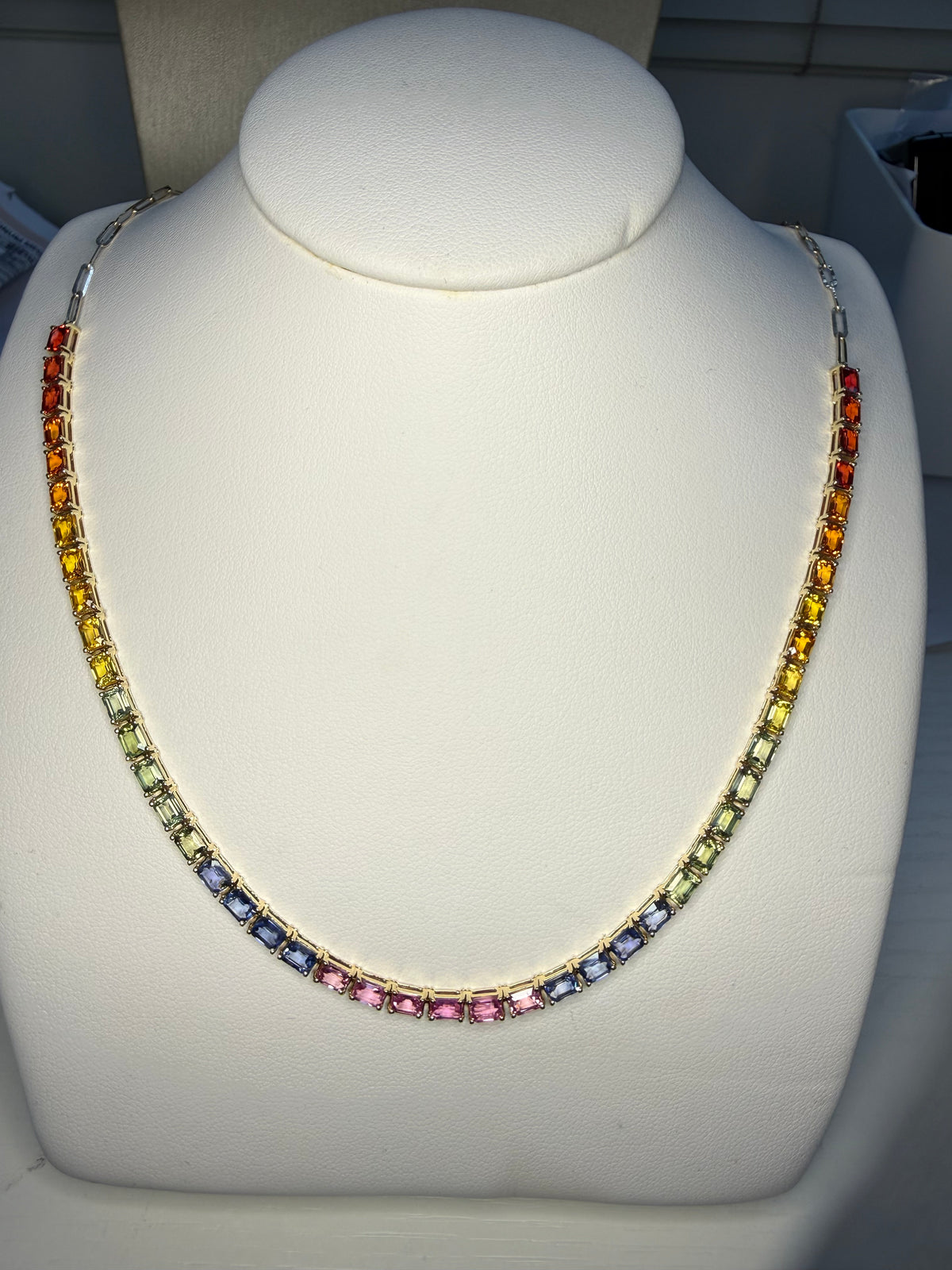 4mm Sapphire PaperClip Tennis Necklace