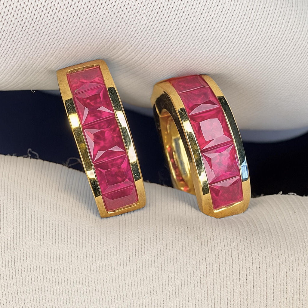 14K Gold Ruby Huggies Earrings