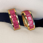 14K Gold Ruby Huggies Earrings