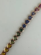 Bazel Set Hearts - Rainbow Sapphires - 14k gold bracelet
