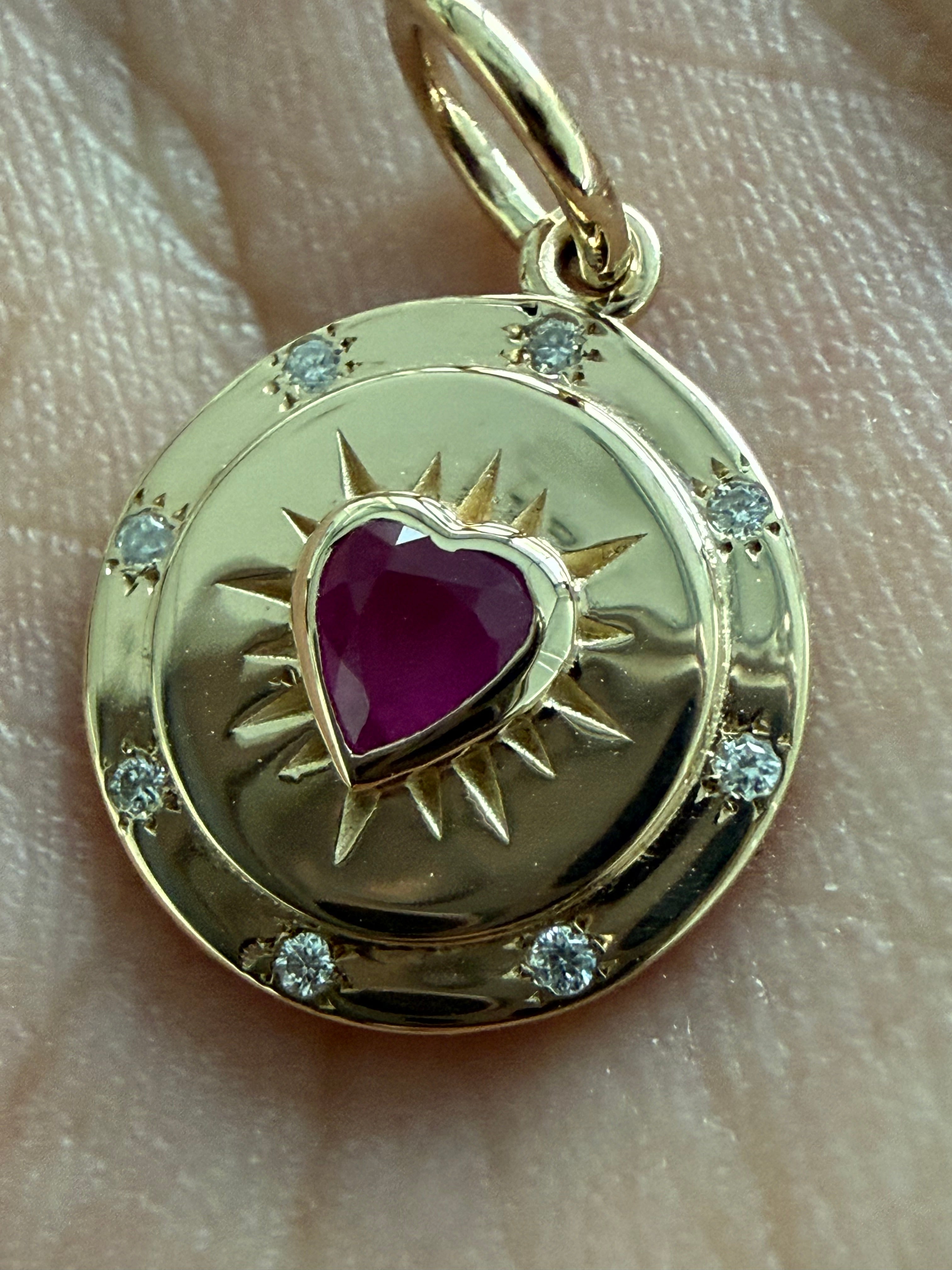 14k gold natural ruby star burst charm