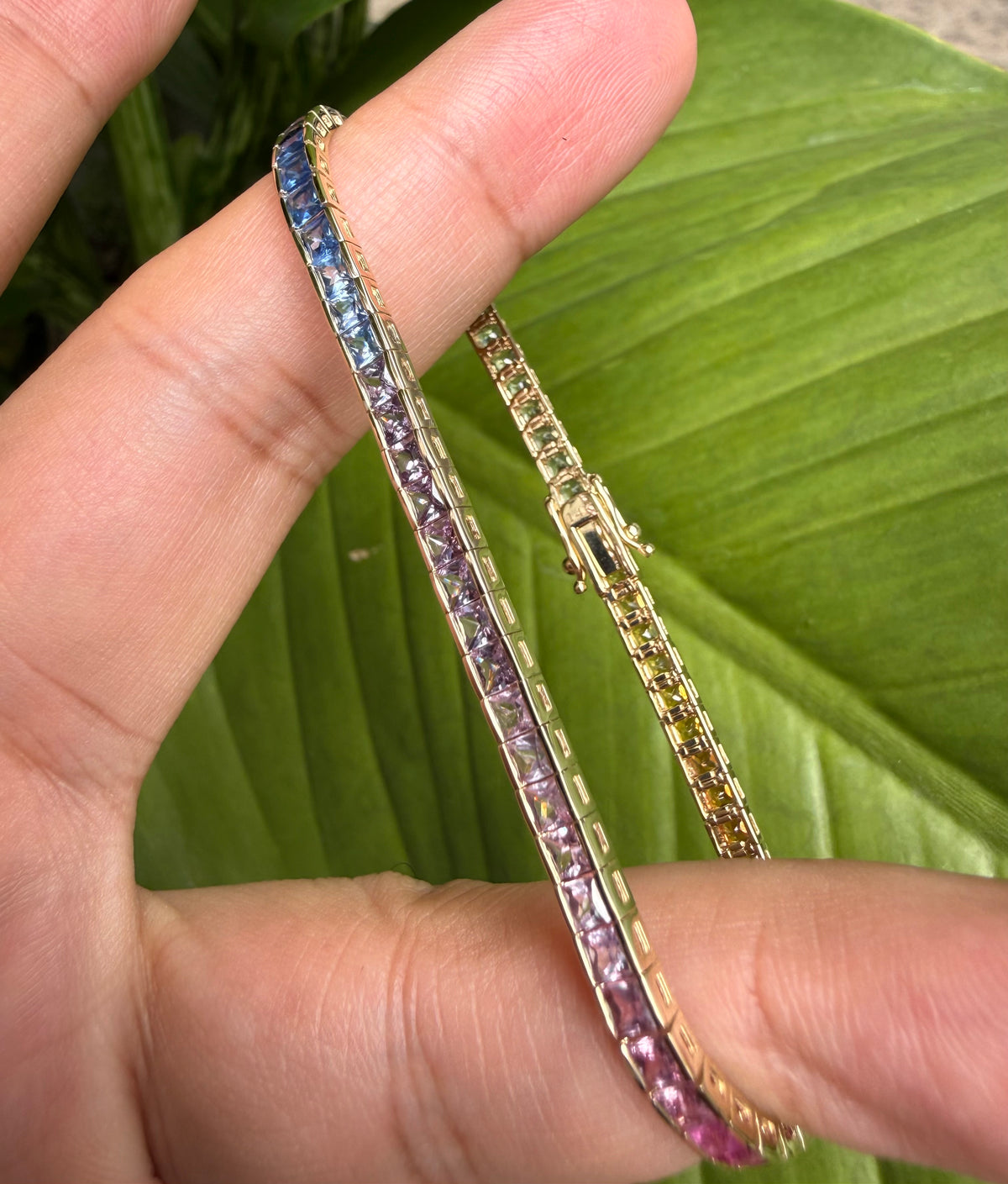Rainbow Sapphire Princess Cut Bracelet - 14K Gold