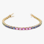 14K Gold Rainbow Sapphire Bracelet - Emerald Cut