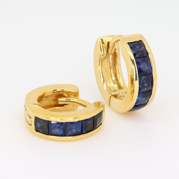 14K Gold Blue Sapphire Huggies Earrings