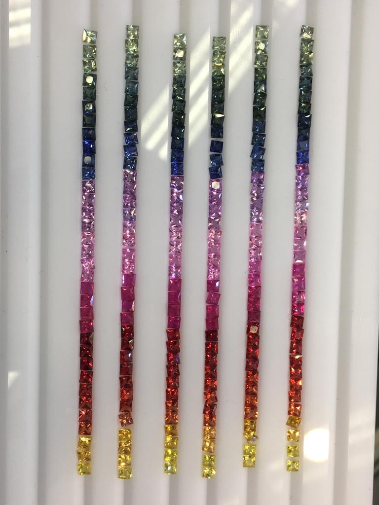 14K Gold Rainbow Sapphire Bracelet - Princess Cut