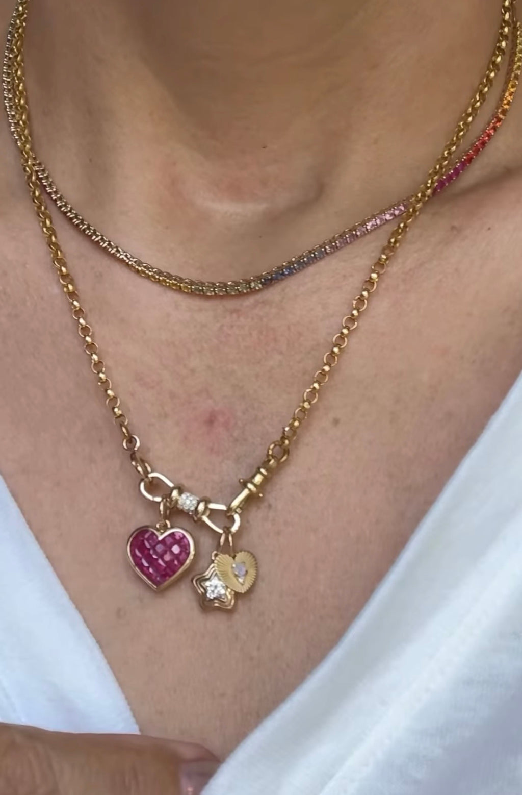 Charm Connector - Gemstone Studded - 14k Gold