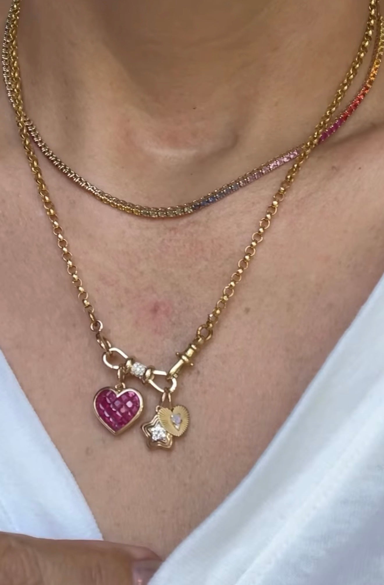 Charm Connector - Gemstone Studded - 14k Gold