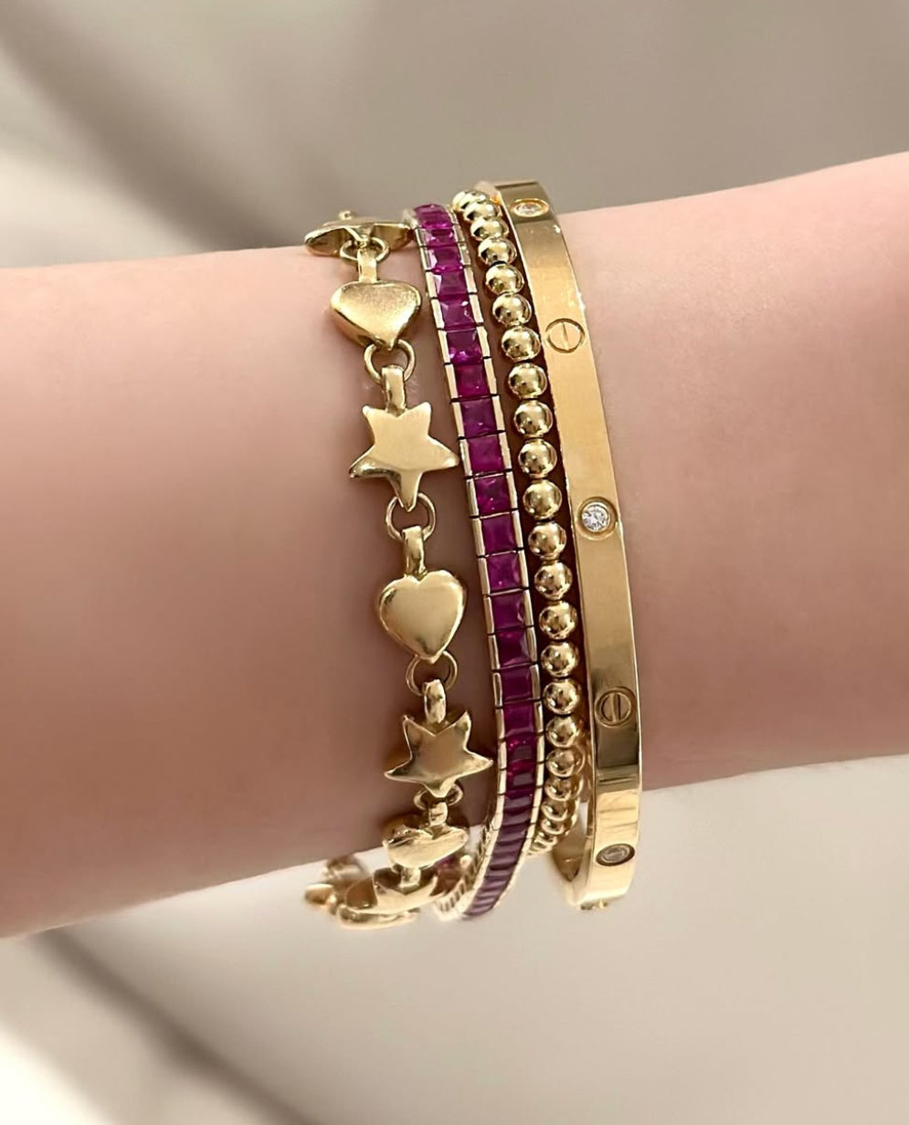 Natural Ruby Pinkish Red - set in 14k gold bracelet