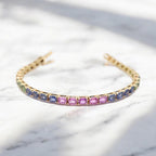 14K Gold Rainbow Sapphire Bracelet - Emerald Cut