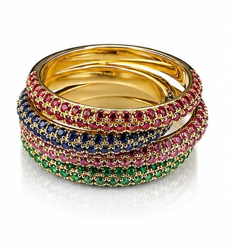 Ruby/Sapphire Micro Pave Half Eternity Ring