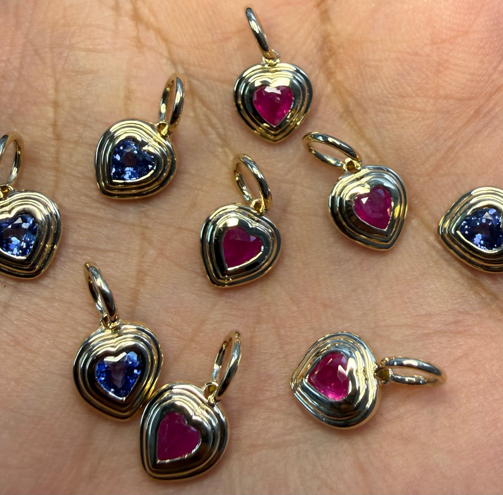 Natural Ruby/Sapphire Heart Charms - 14K Gold