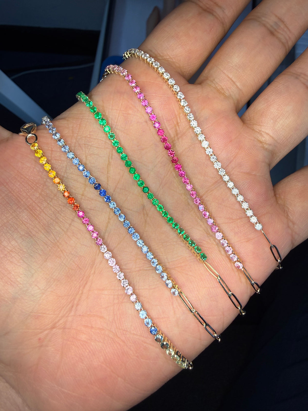 Paperclip Half Tennis Bracelet — Sapphire Gradients - 14K Gold