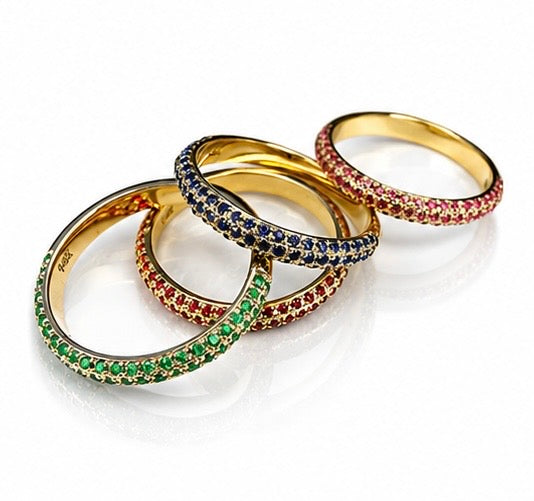 Ruby/Sapphire Micro Pave Half Eternity Ring