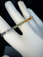 14K Gold Rainbow Sapphire Bracelet - Princess Cut