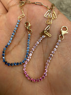 Paper Clip Half Tennis Bracelet - Natural Sapphire Gradients - 14k Gold