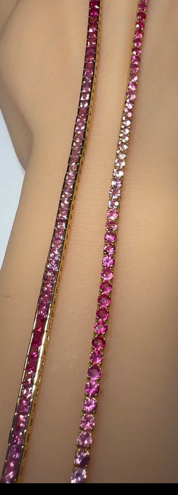 Pink Sapphire Ombre - Princess Cut Bracelet - 14K Gold