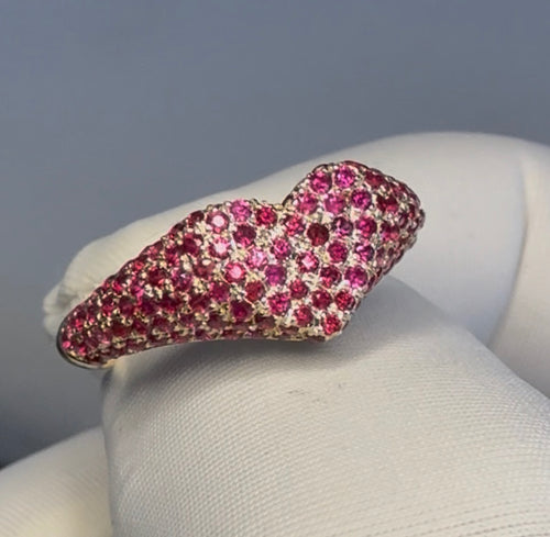 14k Gold Heart Ring handset with over 200 Natural Rubies