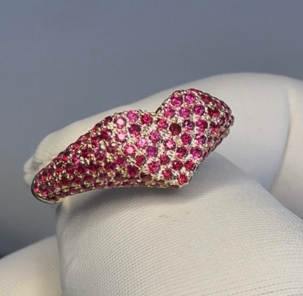 14k Gold Heart Ring handset with over 200 Natural Rubies