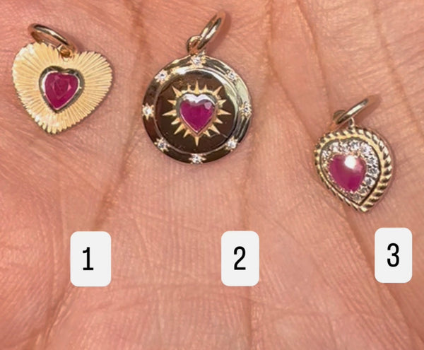 Natural Ruby Hearts 14k Gold Charms