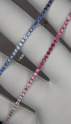 Best Seller! Natural Gradient Sapphires Pink/Blue set in 14k Gold Tennis Bracelet