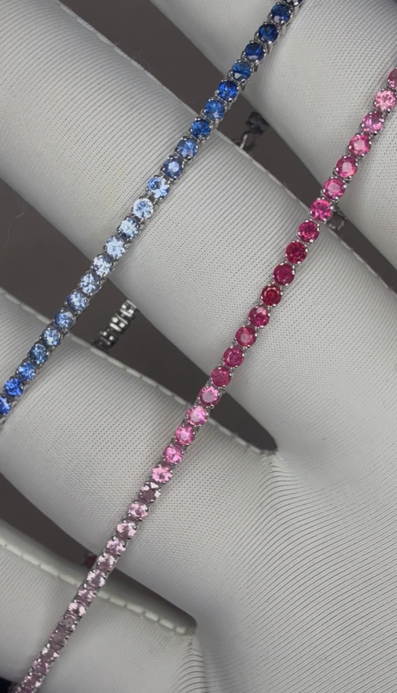 Best Seller! Natural Gradient Sapphires Pink/Blue set in 14k Gold Tennis Bracelet