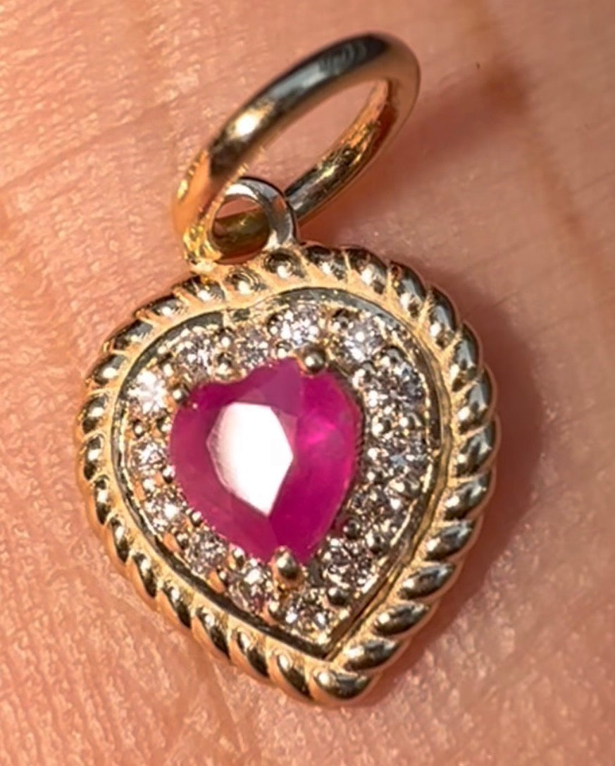 Natural Ruby Hearts 14k Gold Charms