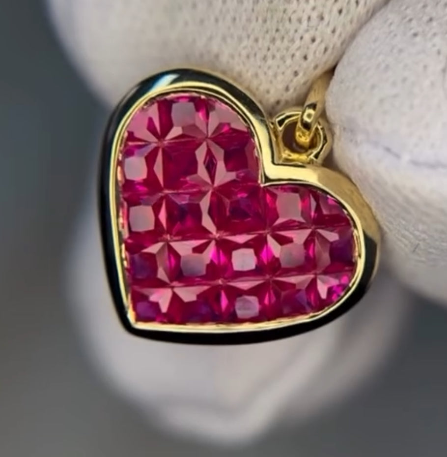Lab Ruby - Invisible Set Heart 14k Gold - PRE ORDER