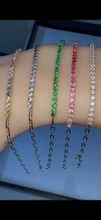 Paperclip Half Tennis Bracelet — Sapphire Gradients - 14K Gold