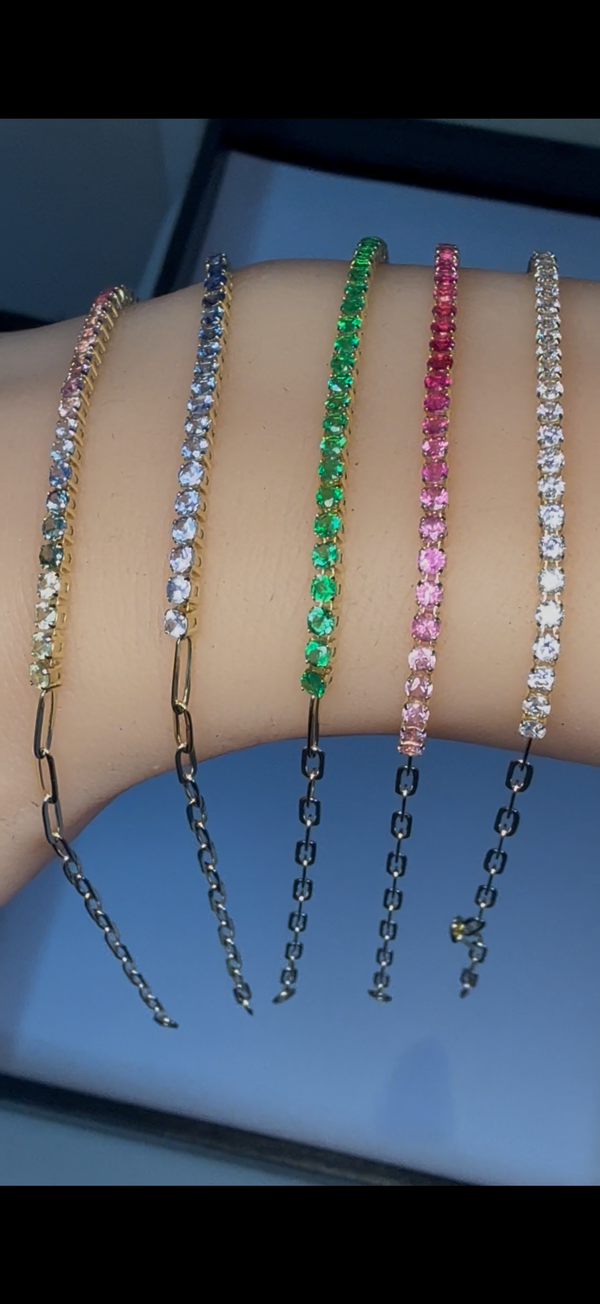 Paperclip Half Tennis Bracelet — Sapphire Gradients - 14K Gold