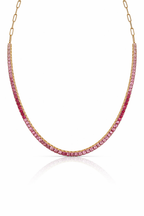 Paperclip Tennis Necklace in Natural Pink Sapphire Gradients - 14K Gold