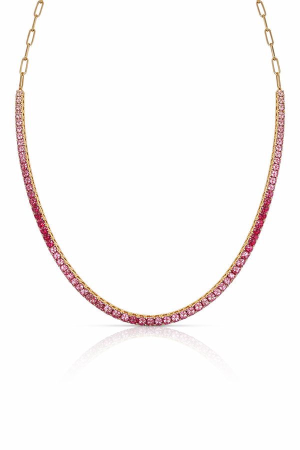 Paperclip Tennis Necklace in Natural Pink Sapphire Gradients - 14K Gold