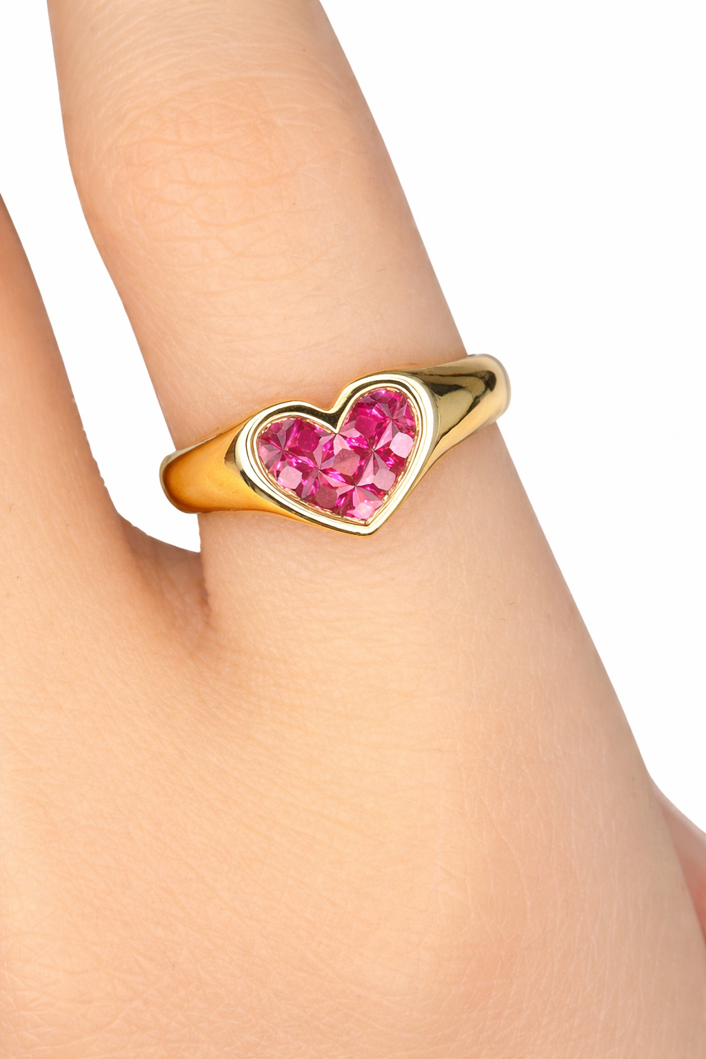 Heart Pinky Rings 10k gold with lab ruby/sapphire/emerald
