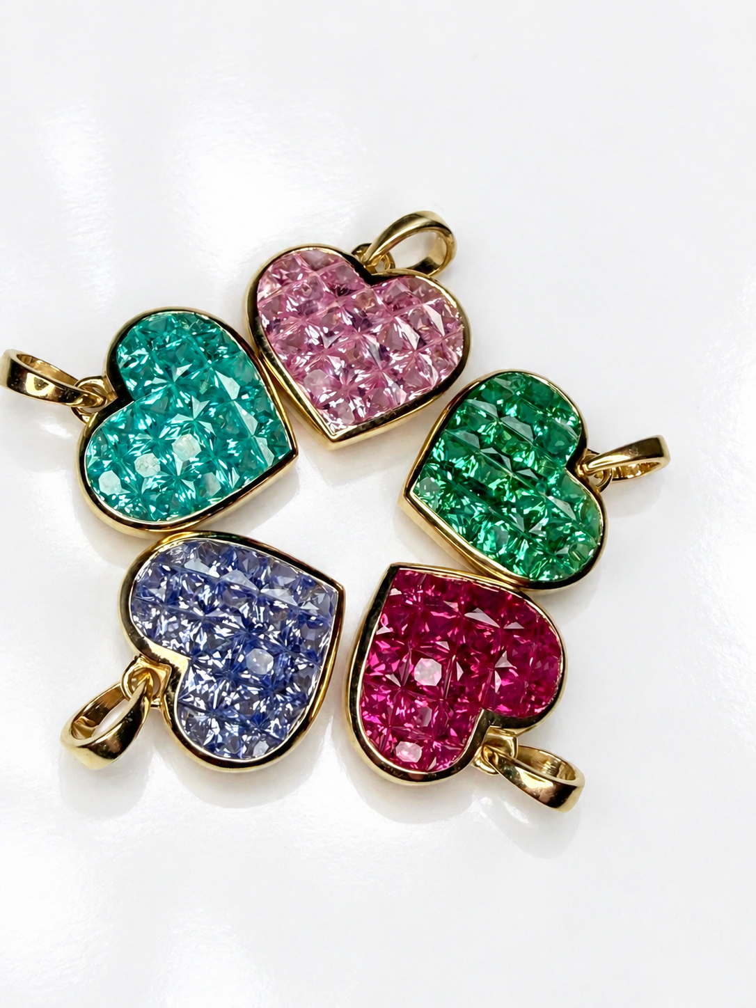 Invisible Set Heart Charm — Ruby and More - 14K Gold