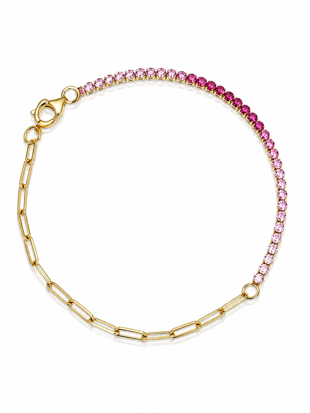 Paper Clip Half Tennis Bracelet - Natural Sapphire Gradients - 14k Gold