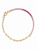 Paper Clip Half Tennis Bracelet - Natural Sapphire Gradients - 14k Gold