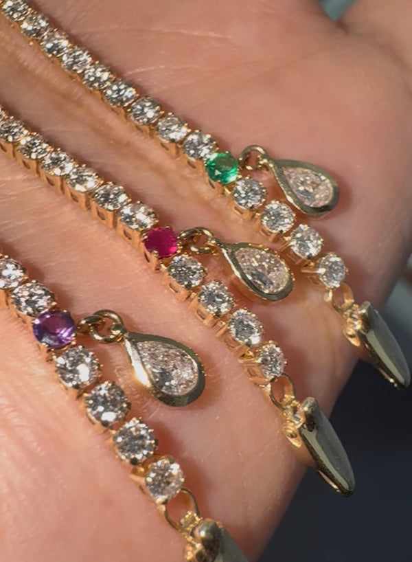 Diamond Tennis Bracelet with a Drop Charm
