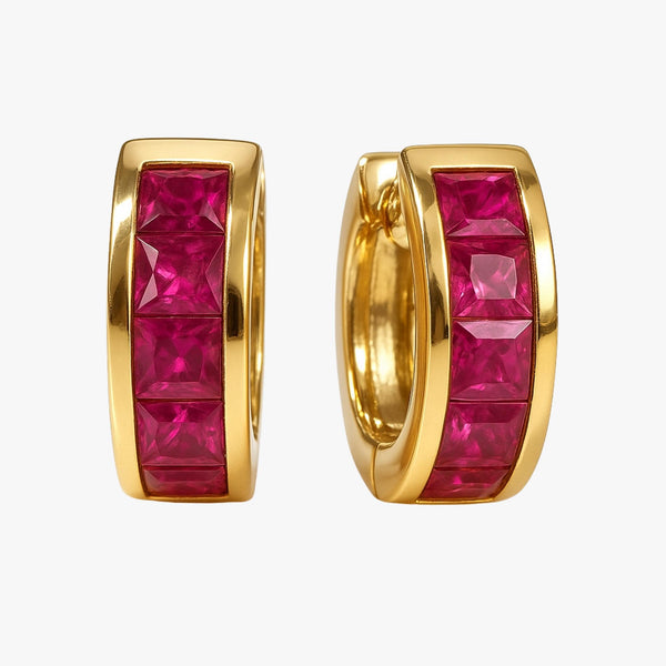 14K Gold Ruby Huggies Earrings