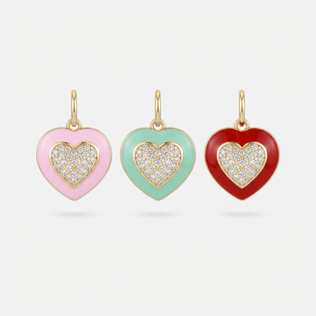 Heart Charm with Diamonds and Enamel