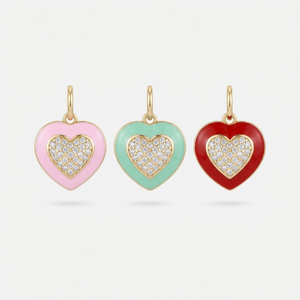 Heart Charm with Diamonds and Enamel