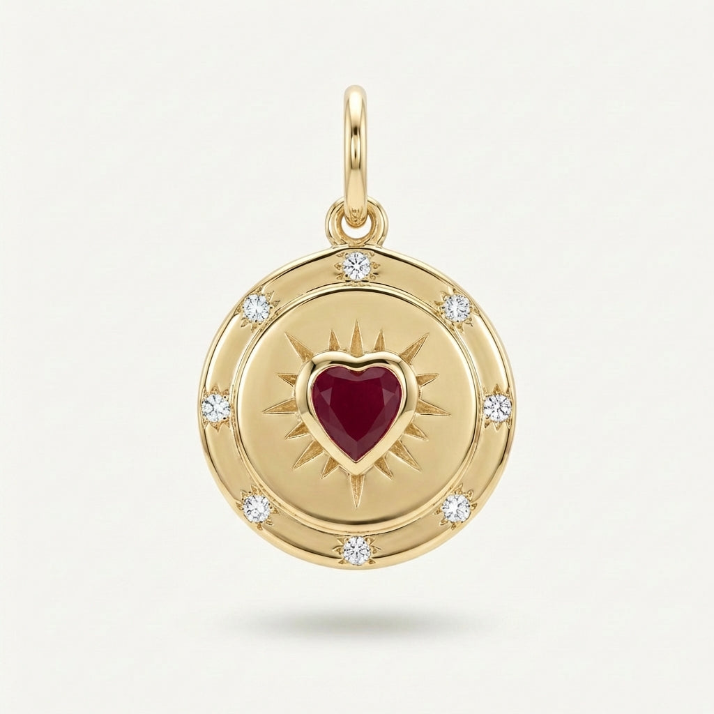 14k gold natural ruby star burst charm