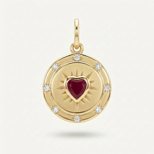 14k gold natural ruby star burst charm